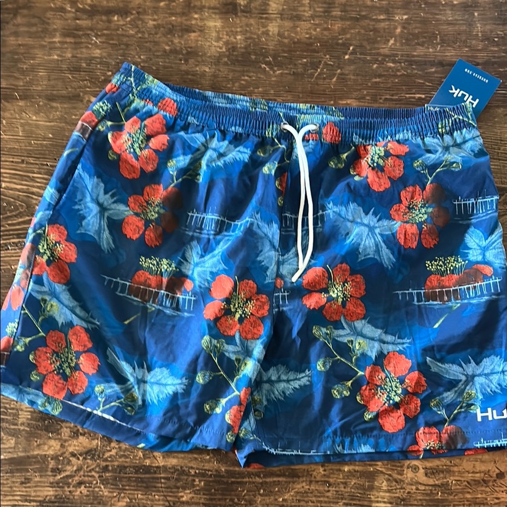 Huk Blue Floral Swim Shorts